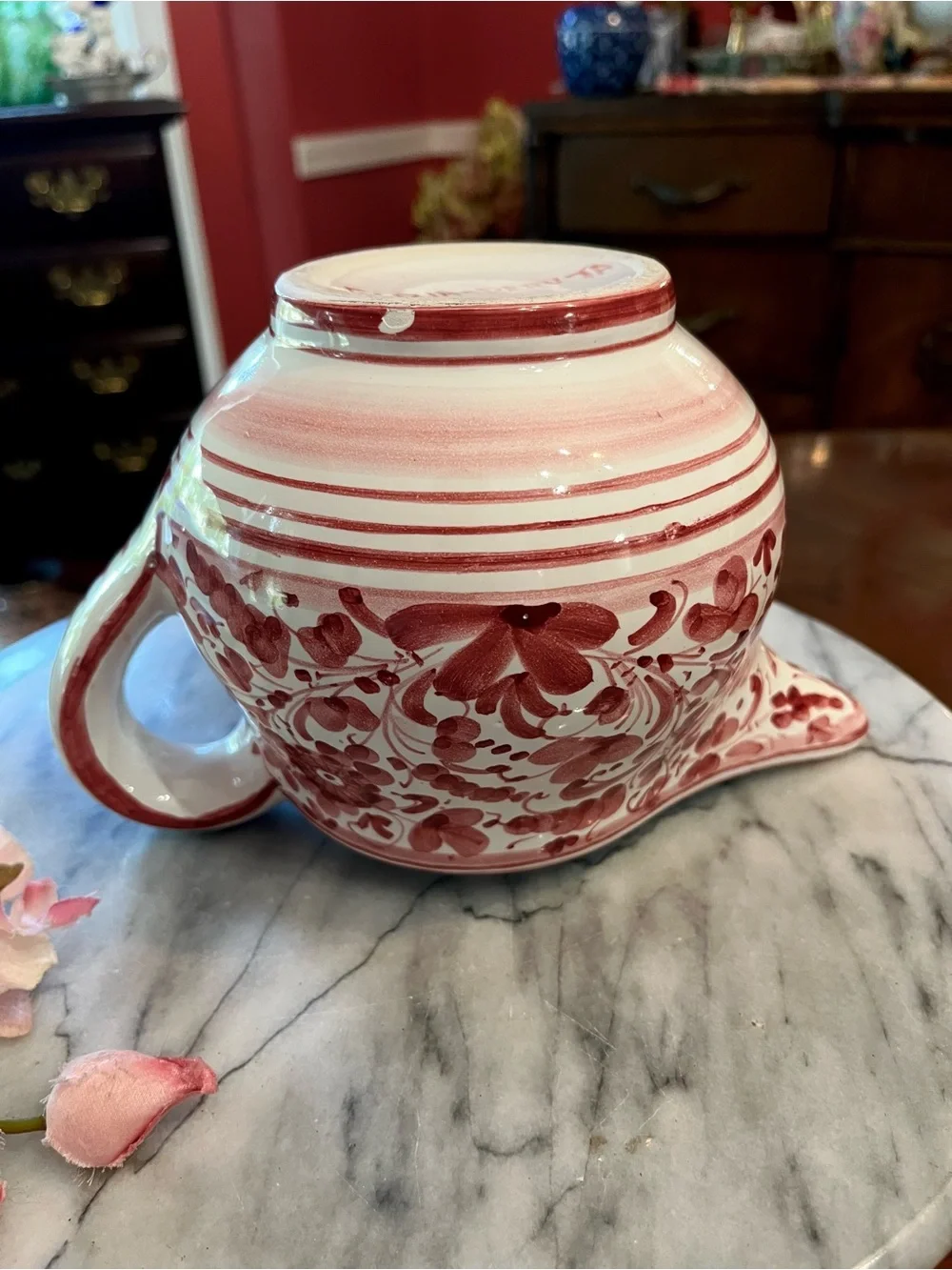VTG Ceramiche Fidia Deruta Creamer Pitcher Hand Painted Arabesco Red Flower